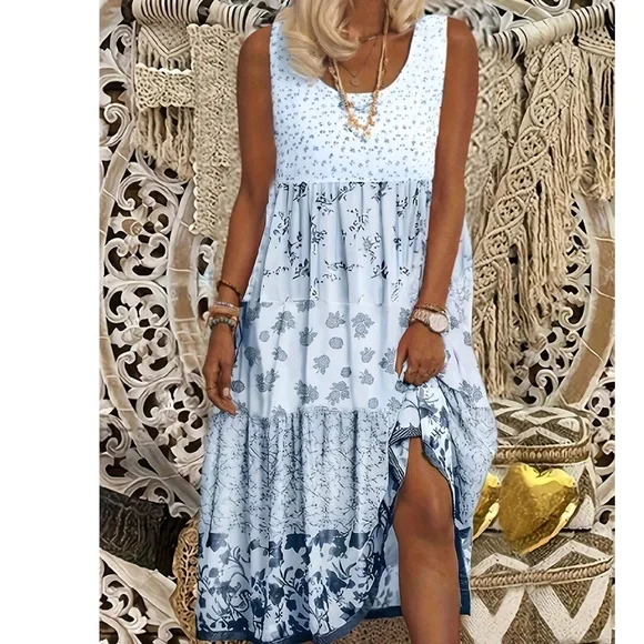 Plus Floral Print Tank summer Cottagecore Dress - Picture 7 of 8